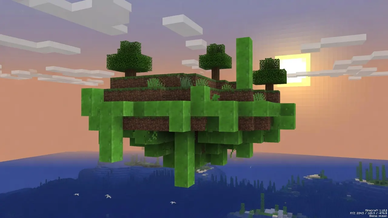 Tinkers' Construct slime island with slime trees floating over the ocean