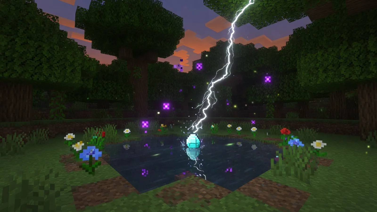 Twilight Forest 2x2 water portal lighting under huge canopy trees